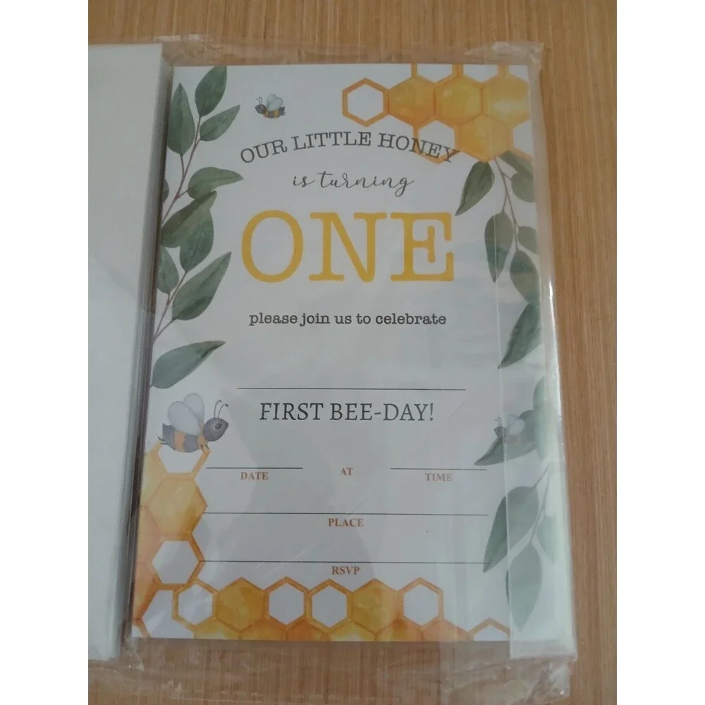 Baby's 1st Birthday Bumble Bee Invitation Cards 20 Cards & 20 Envelopes Included